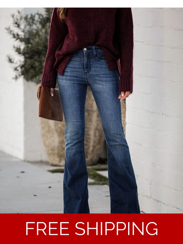 Ladies Vintage Deep Blue Flare Jeans